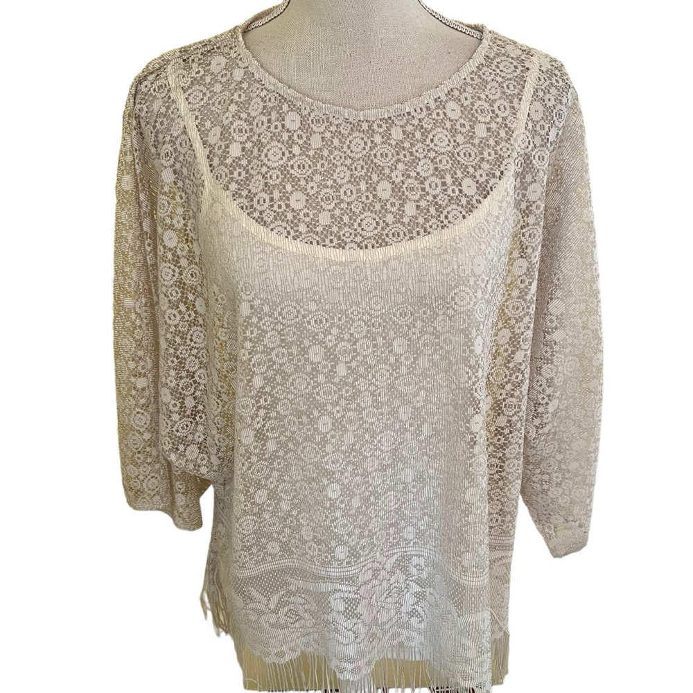 Ethyl Cream Lace Loose Poncho Style Blouse M